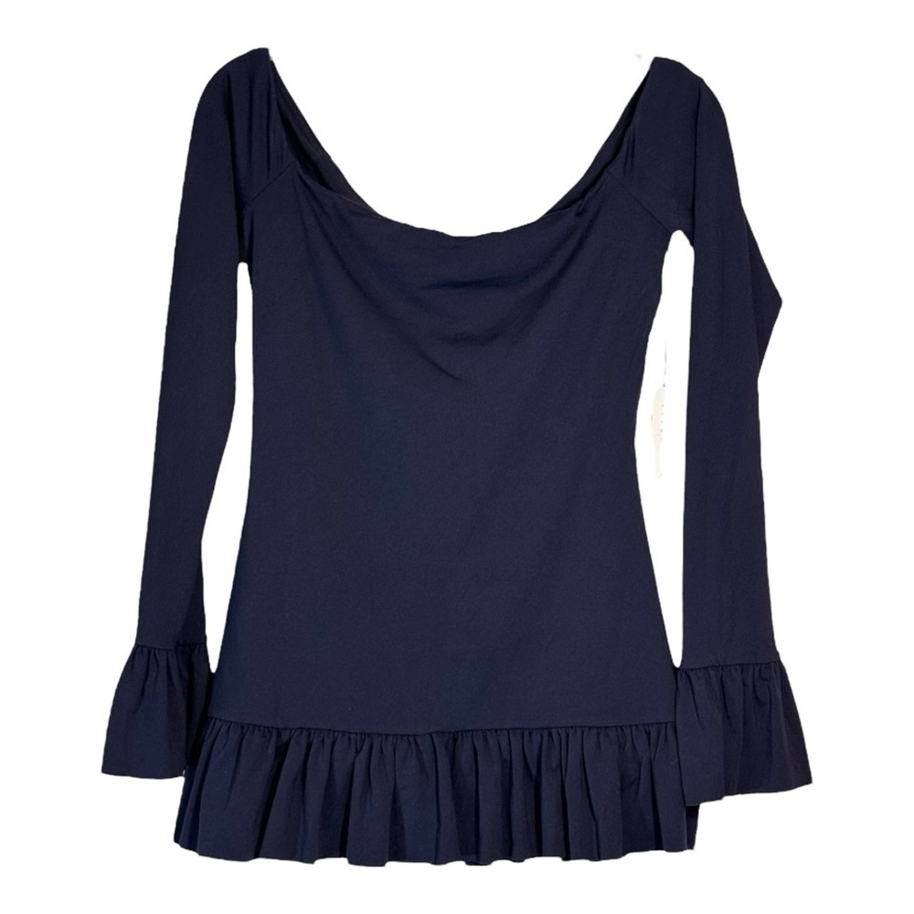 Susana Monaco Ruffle Hem Off the Shoulder Top in Midnight Blue NWT